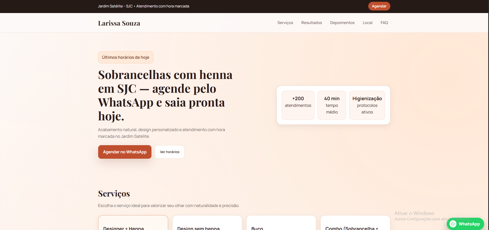 Preview da landing page Larissa Souza